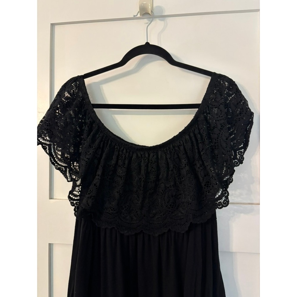 Torrid Super Soft Black Lace Off-Shoulder Ruffle Top - Plus Sz 2 Whimsigoth Boho - Picture 2 of 16